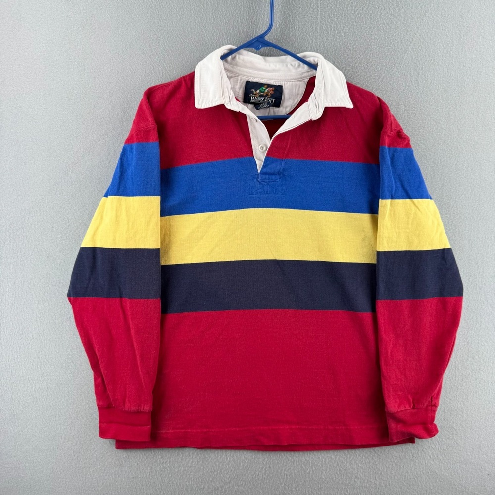 Vintage Lands End Rugby Shirt Mens Small Cotton Long Sleeve Polo Preppy Y2K